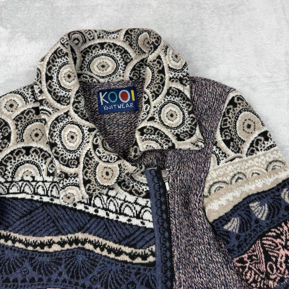 Vintage KOOI Knitwear Lambswool Full Zip Pattern Jacket Women’s M Boho Nordic - Picture 7 of 9